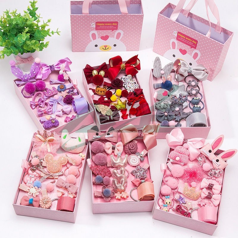 24Pcs/Set Children's Hair Accessories Bundle Set With Gift Box(Free Glue)Children's exchange gift