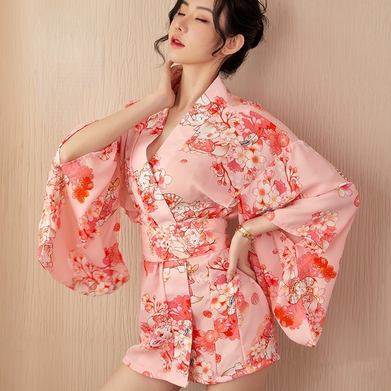 Sexy Lingerie Japanese Printed Chiffon Corset Kimono Passion Uniform Suit Bathrobe Shopee