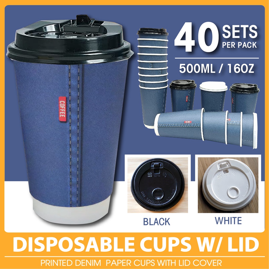 The House of EQA 40PCS Disposable Paper Cup with Lid Cover 500ML ...