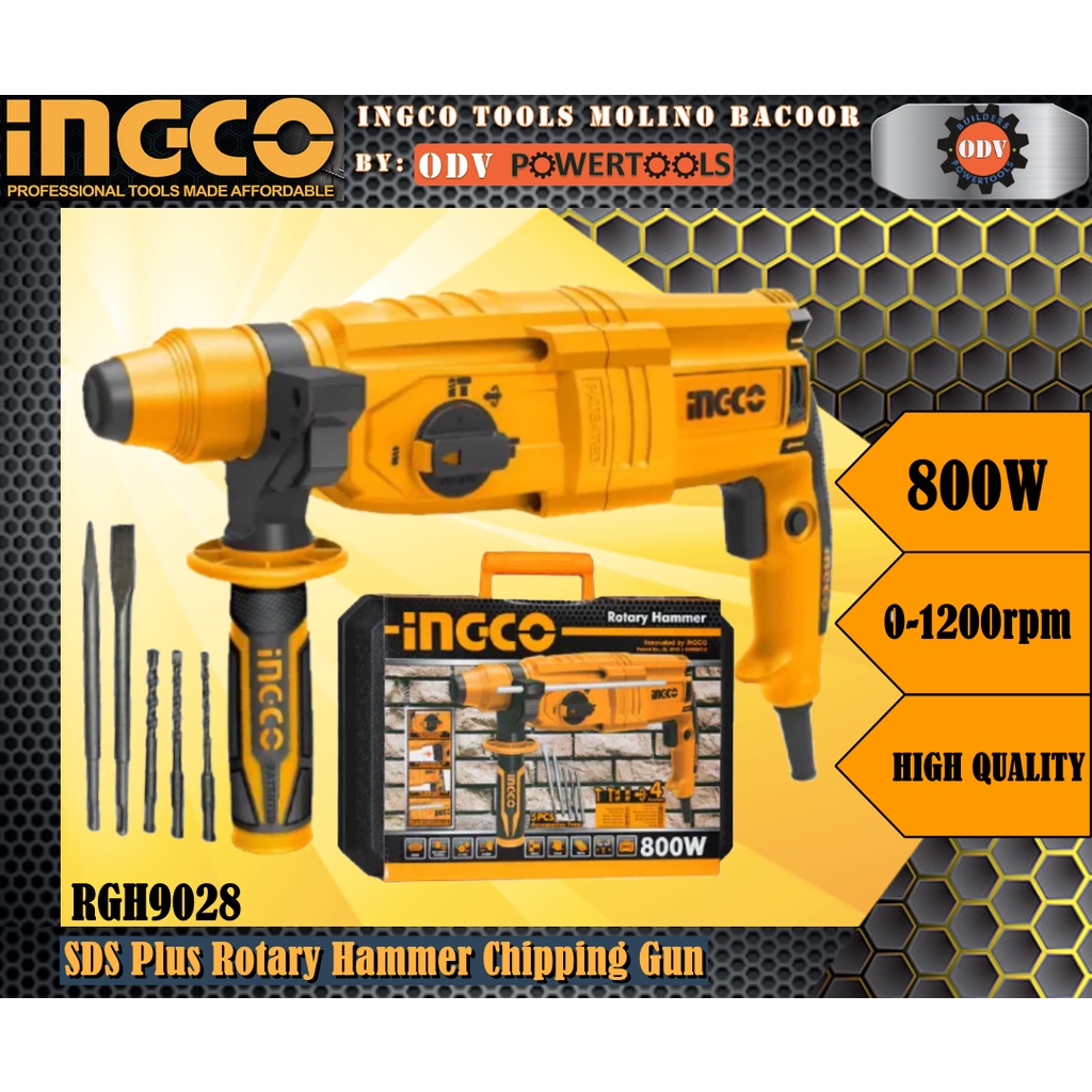 INGCO RGH9028 Industrial SDS Plus Rotary Hammer Chipping Gun 800W ODV