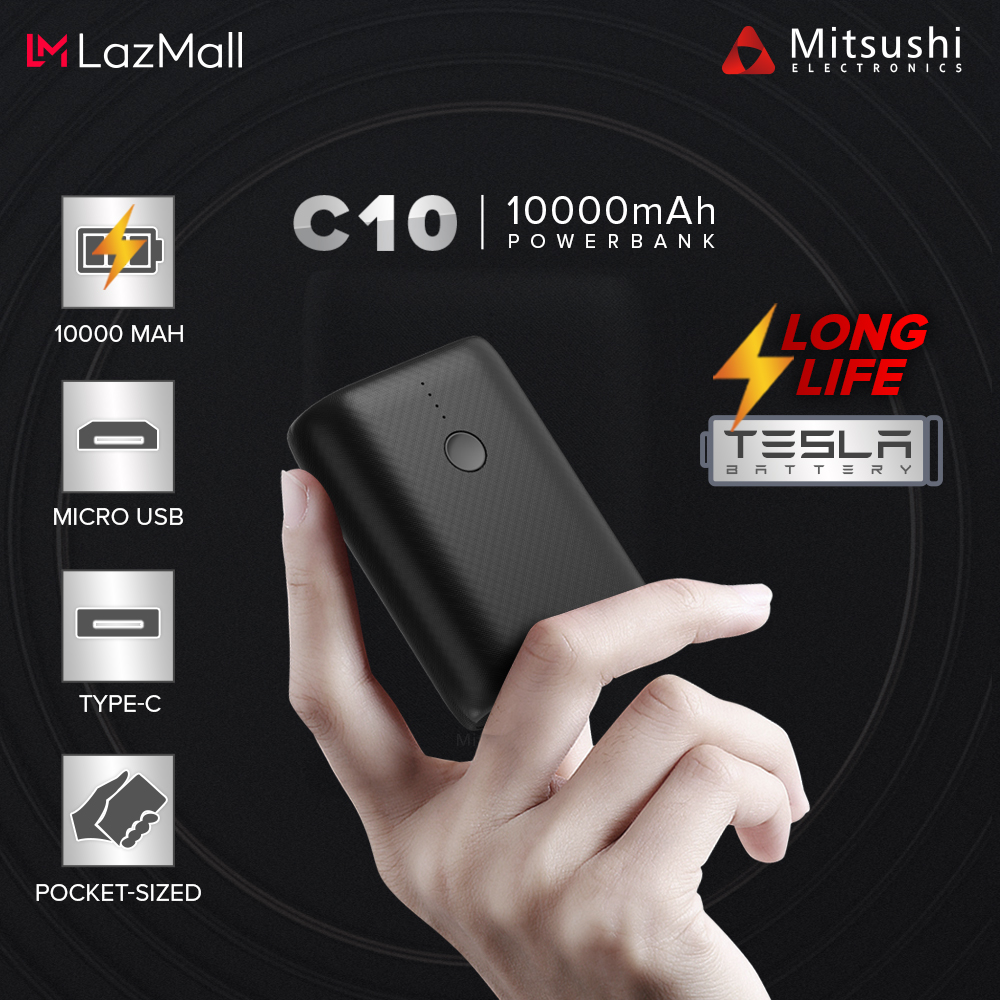 Mitsushi C10 Powerbank 10000mAh Tesla Battery Cell Long Life Recycle ...