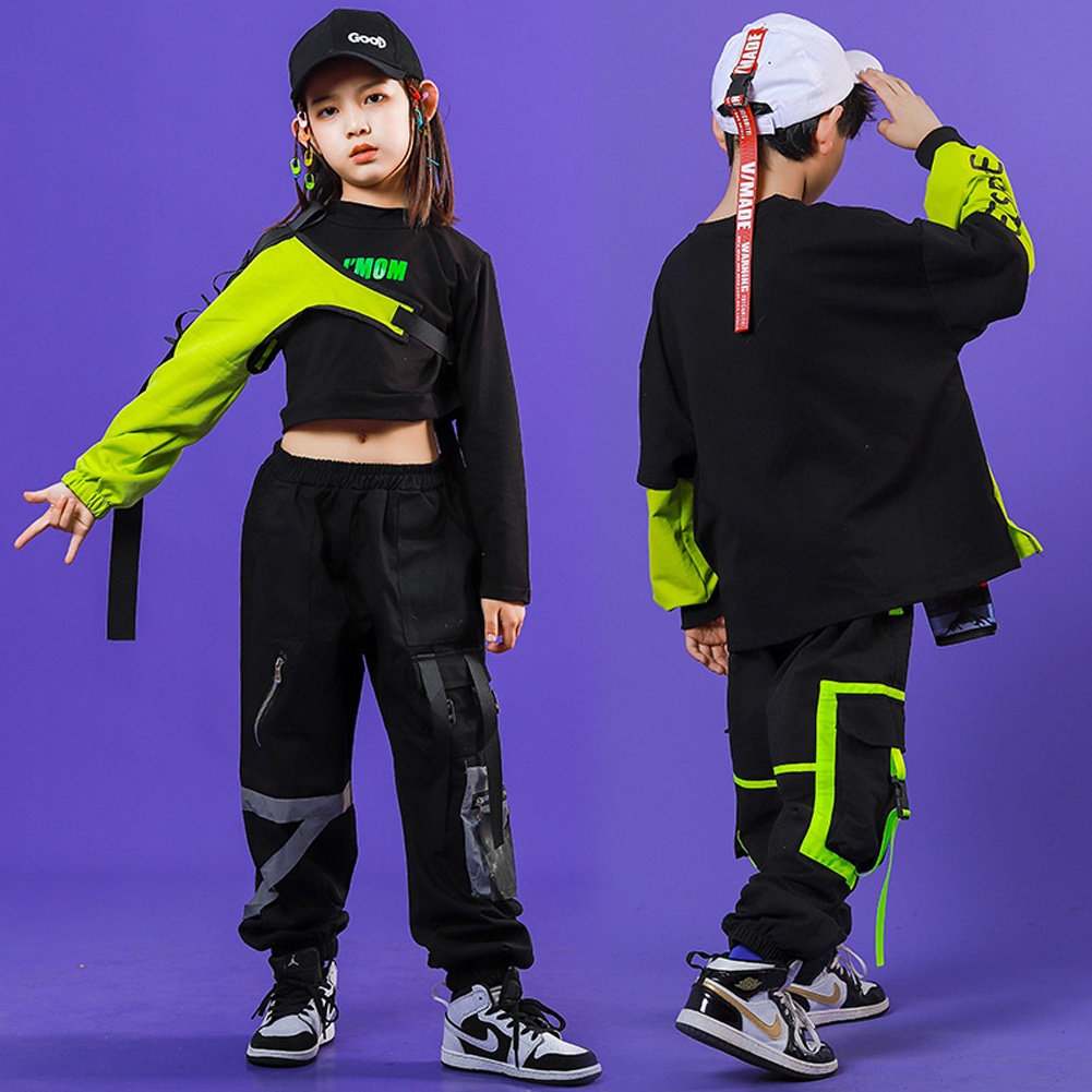 Kids Hip Hop Street Dance Clothes for Boys Girls Streetwear Jazz Dance Costume Korean Outfit Crop Top T-Shirt Cargo Jogger Pants 4-15 Years