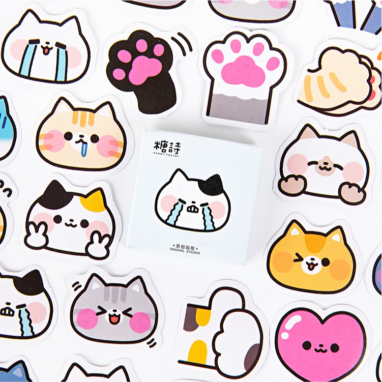 Imoda 45pcsbag Cartoon Cat Stickers Cute Diary Journal Stationery Flakes Scrapbooking Diy