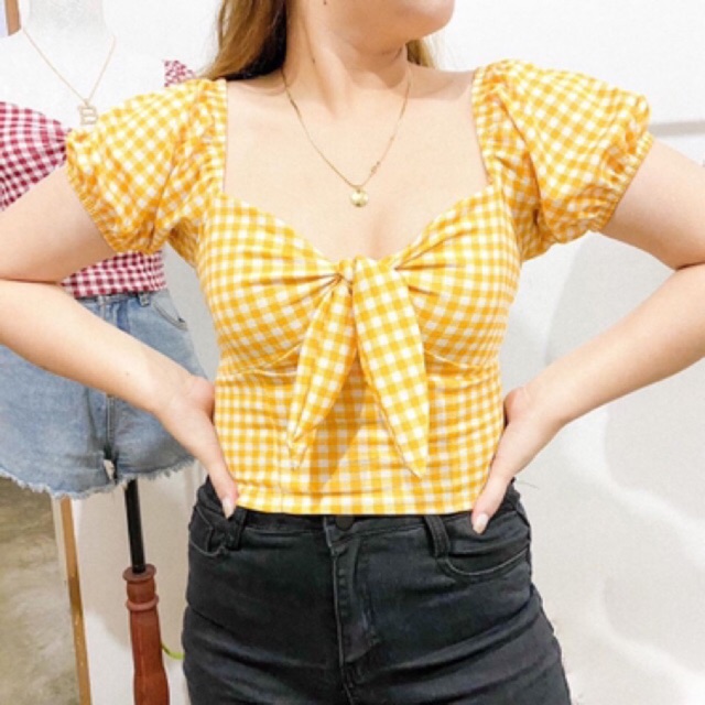 yellow gingham crop top