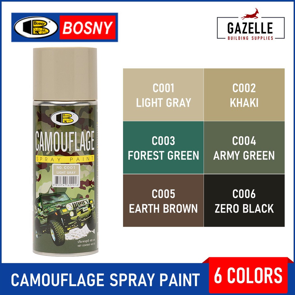 Bosny Camouflage Spray Paint 6 Colors ( Gray, Khaki, Forest, Army