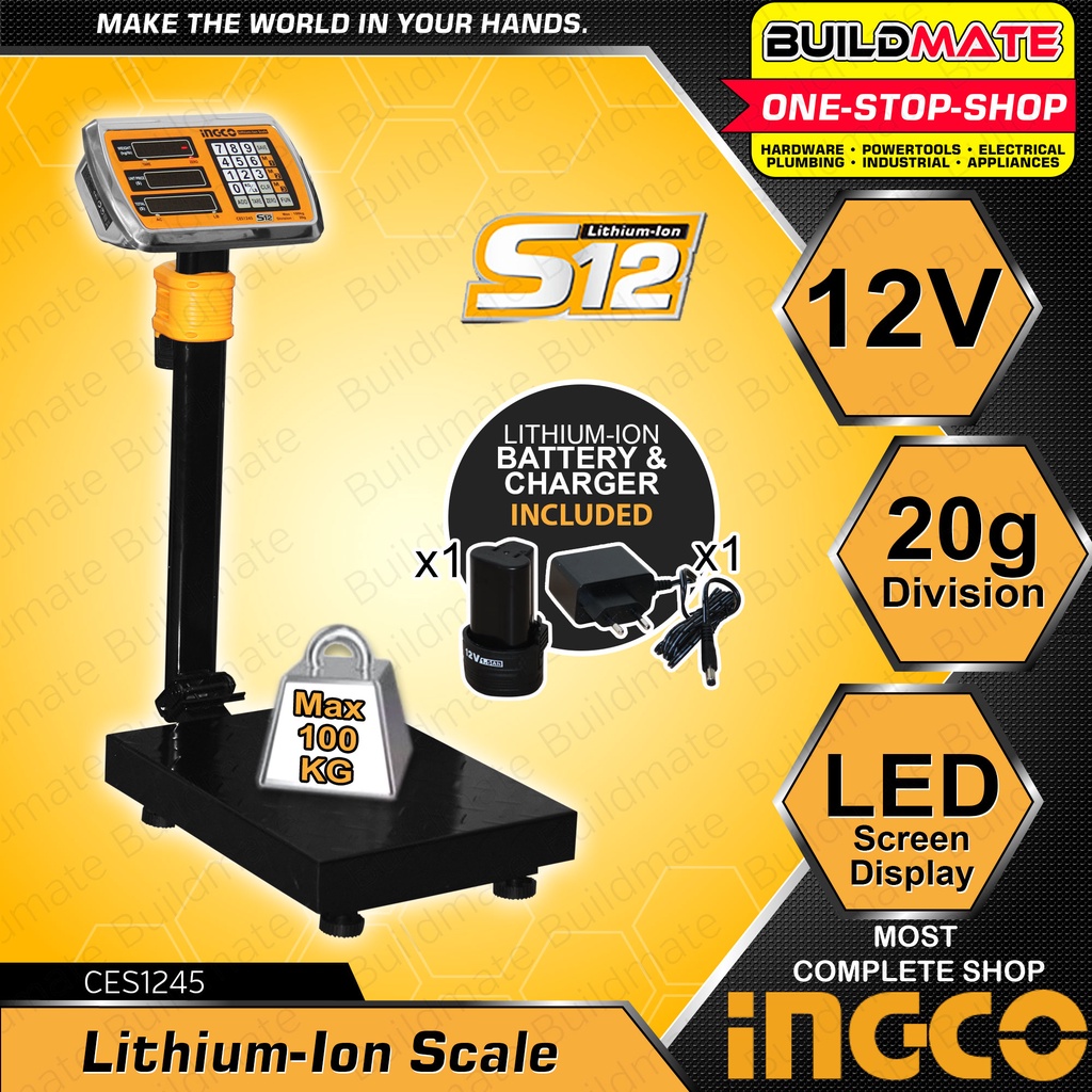 INGCO LiIon Cordless Battery Operated Weighing Scale 12V 100KG & 300KG