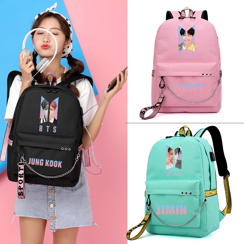 PT-B024 BTS JIMIN JUNGKOOK V Print Student School USB Charging Shoulder Bag  Outdoor Backpack Satchel | Shopee Philippines