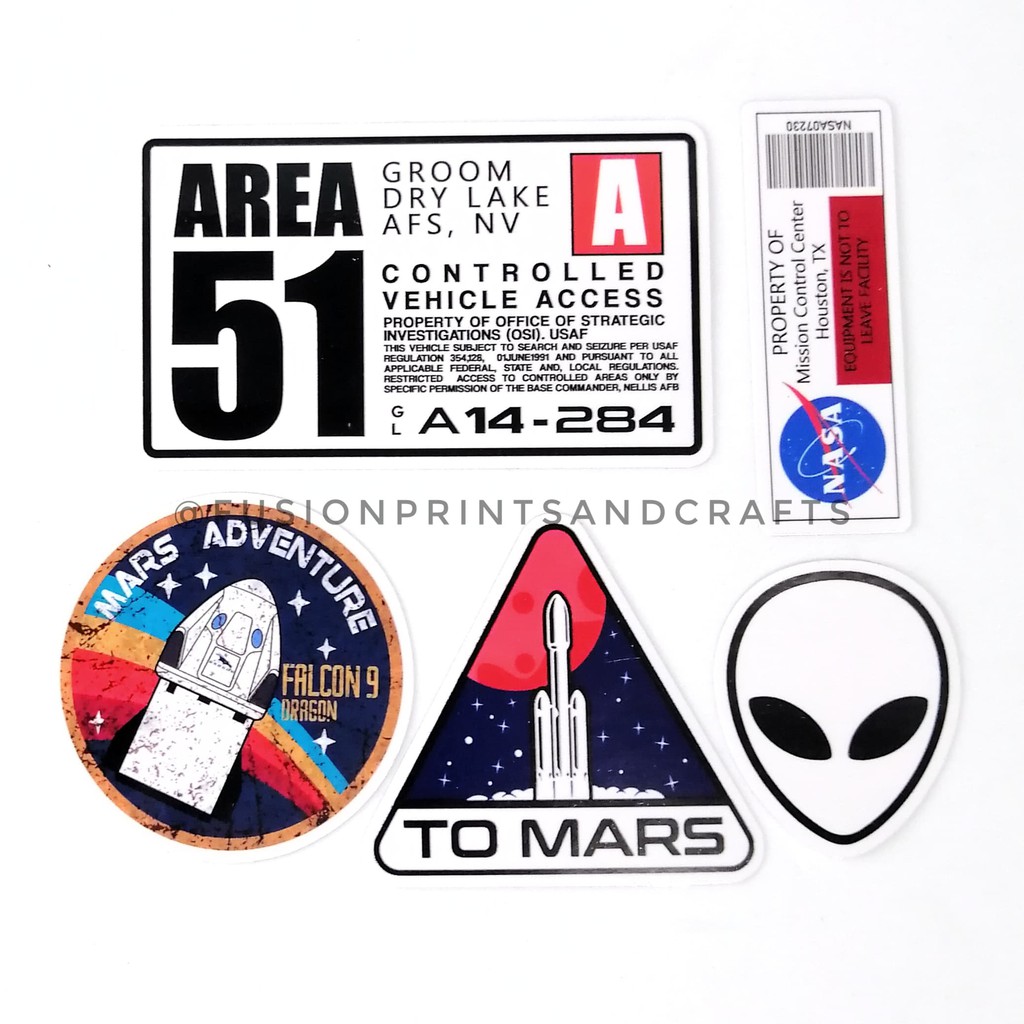 AREA 51, NASA BARCODE, MARS FALCON 9, TO MARS, ALIEN - MOTOR HELMET LAPTOP  STICKER | Shopee Philippines