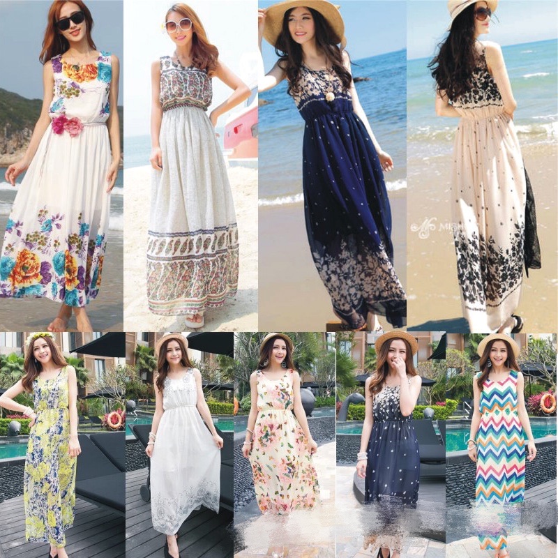 Women Floral Chiffon Fashion Dress Bohemian Vacation Beach Dress Vest
