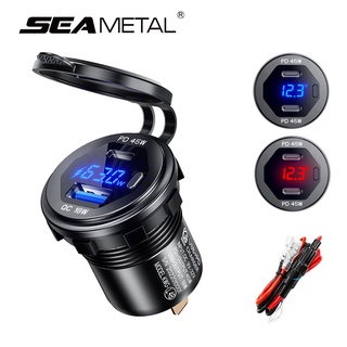SEAMETAL PD Car Charger USB Type C 12V 24V Quick Charger Auto Power Dual Ports Socket with LED Voltage Display Universal