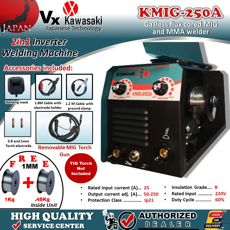 VX KAWASAKI Welding Machine 250A Inverter 2in1 250AMP and FREE 1kg MIG