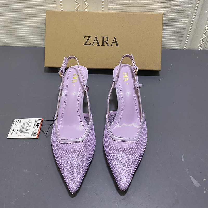 Ins[Ready Stock] Zara New Violet Mesh High Heeled Shoes With Pointed Tip  And Shallow Mouth | Shopee Philippines