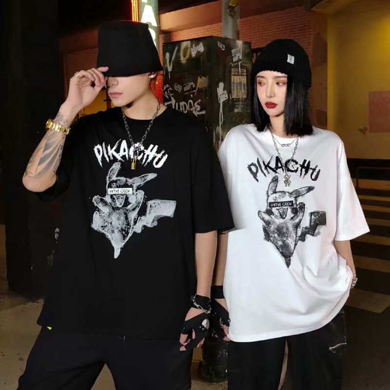 Summer Short Sleeves T-shirt with Pikachu Print Men and Women Top ...