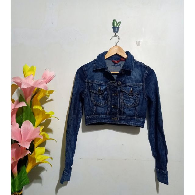 cropped stretch denim jacket