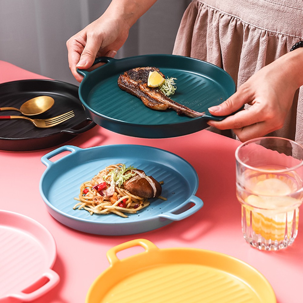 LOCAUPIN Porcelain Round Baking Pan Plate Bakeware Dish Dinner Dessert