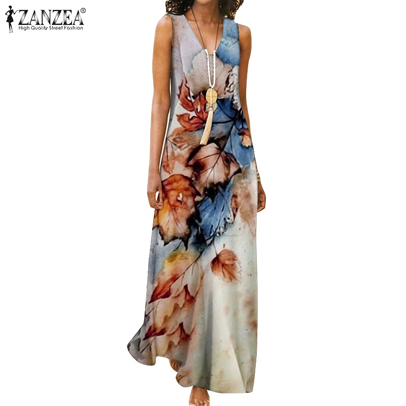 ZANZEA Women Street Fashion Sleeveless Beach Kleid Maxi Dress Casual ...