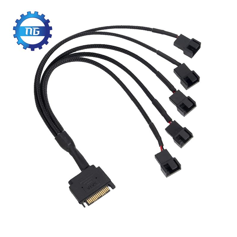 Cooling Fan Adapter Cable, 15 Pin SATA to 5 x 3 Pin / 4 Pin PMW 12V PC