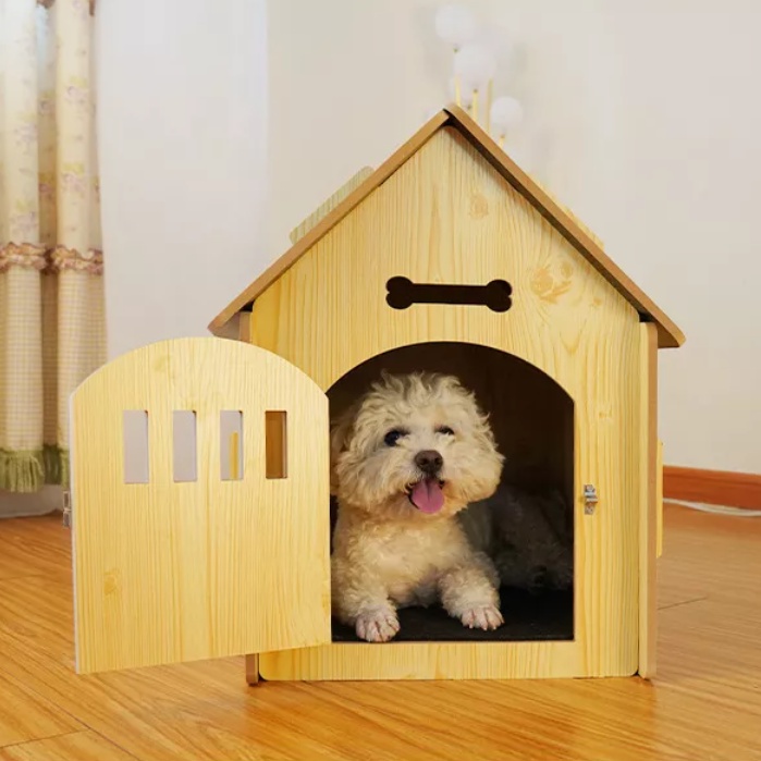 new!Wooden Puppy House Teddy Cabin Dog Kennel Removable Dog House