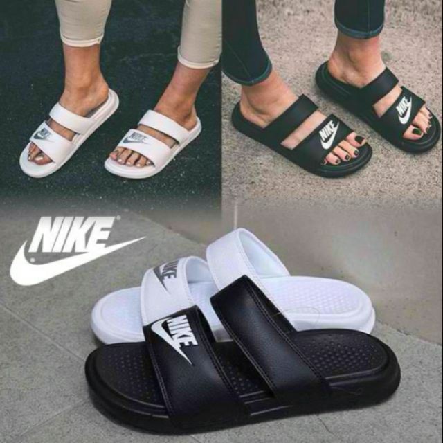 white nike two strap slides