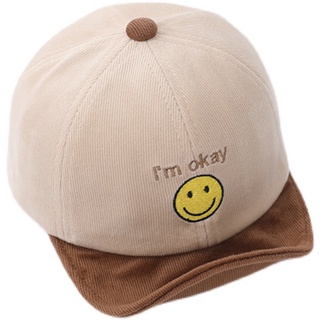 Baseball Cap Cute Smiling Face Children Babies Autumn Winter Corduroy Quilted Soft Eaves Cap #5