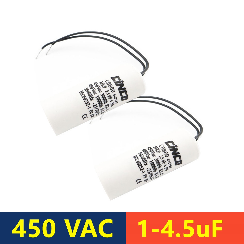 2PCS 400V 450V CBB60 1UF 1.5UF 2UF 2.5UF 3UF 3.5UF 4UF 4.5UF Motor Run Capacitors Wire AC start
