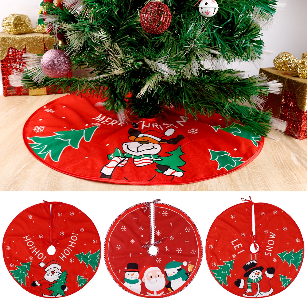 Gold CHENPU Christmas Tree Skirt Deer Merry Christmas Pattern Base Cover Xmas Party Home Decorations 90CM 