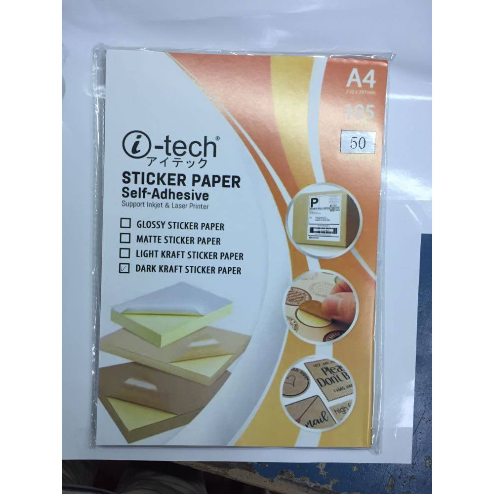 itech Sticker Paper Self Adhesive Dark And Light Kraft Sticker | Shopee ...