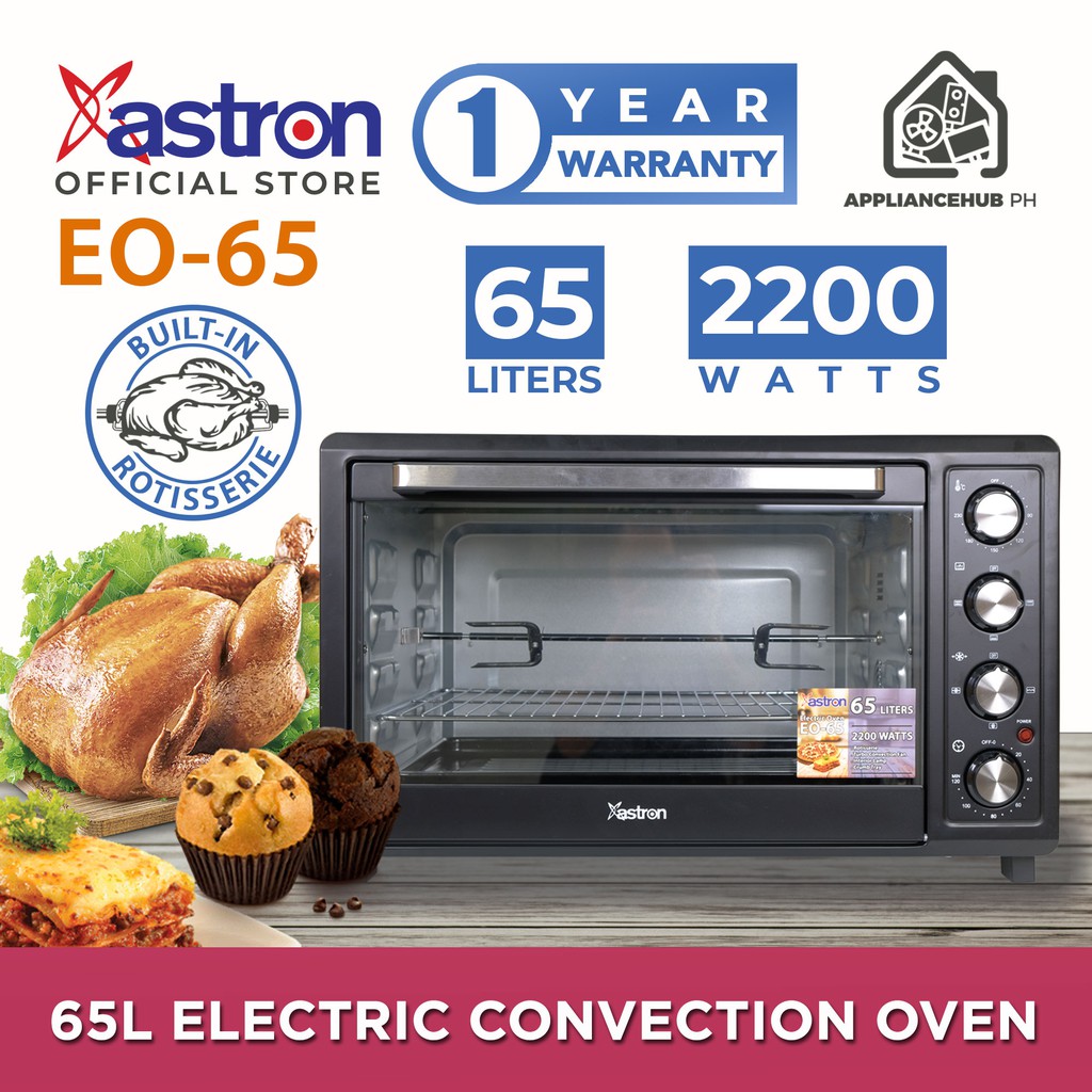Astron EO65 Electric Convection Oven with Builtin Rotisserie and Interior Lamp (65L) (2200W
