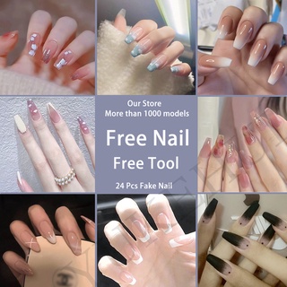 2022 Trend YUKEHUI  24 pcs Fake Nails Set With Glue Matte Nail Sticker Long Nails French Nail Care Nail fake nails with glue fake nail Nail Glue Manicure Nail Art Design