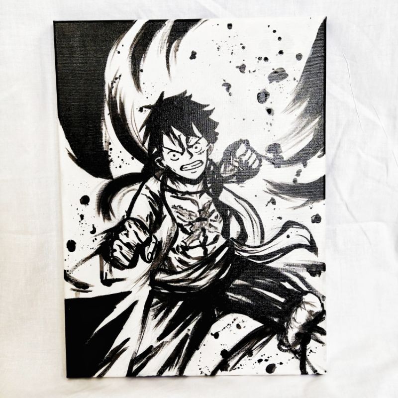 ANIME PAINTING Commission, Black and White Acrylic On Canvas | Shopee  Philippines
