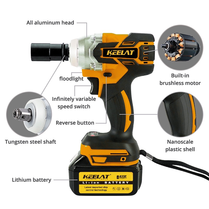KEELAT KID004  Electric lmpact Wrench Cordless Brushless Wrench lmpact Driver Ratch Wrench Drill — view 7