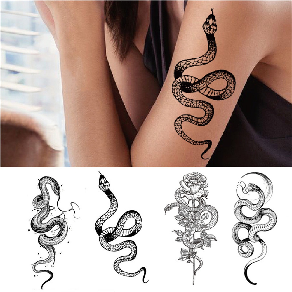 2022 New Snake Tattoo Stickers Dark Tide Cool Flower Arm Black Mamba Death  Snake Skull Tattoo Stickers Fashion Accessories | Shopee Philippines
