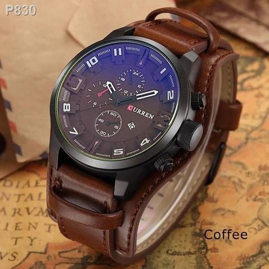 【Lowest price】▽CURREN Men Military Large Dial Casual Leather  Male Wristwatch W0136