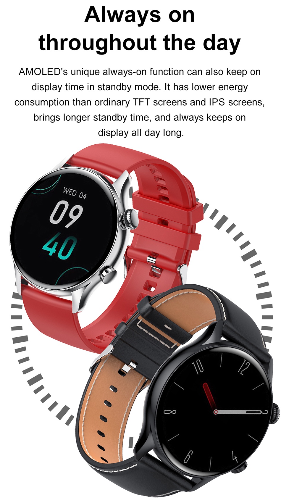 FILIEKEU New HD AMOLED Screen Smart Watch Always Show Time+NFC function Bluetooth Call IP68