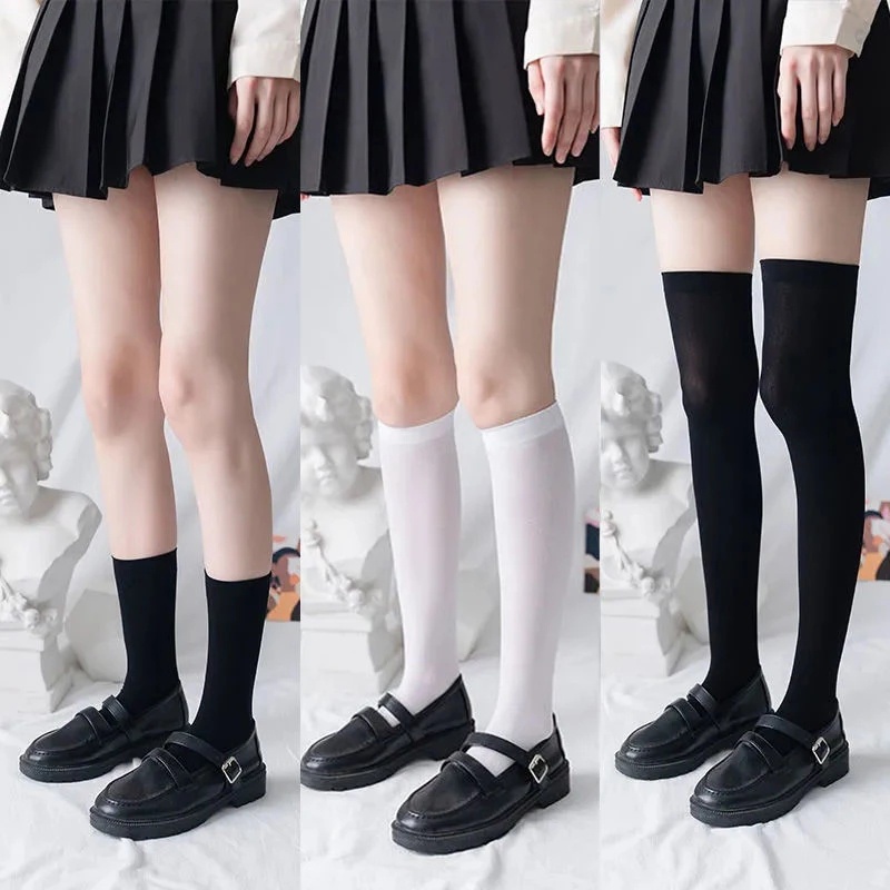 JK Woman Long Socks Cute Black White Velvet Lolita Solid High Knee Socks  Fashion Kawaii Cosplay Sexy Nylon Thigh High Stockings | Shopee Philippines