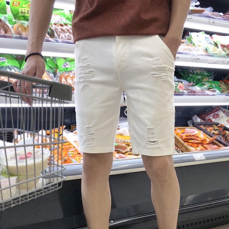 white knee length denim shorts