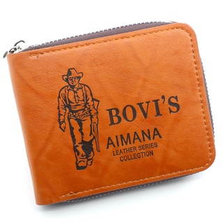 Space. Bovi's Brown Random Design Leather Men's Bifold Wallet with Large Zipper Security ````W-17 #6