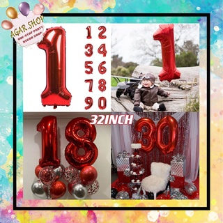 AGAR.SHOP RED 32 INCH Number Foil Balloon Giant Number Red Birthday Balloon Party Decoration Wedding #1