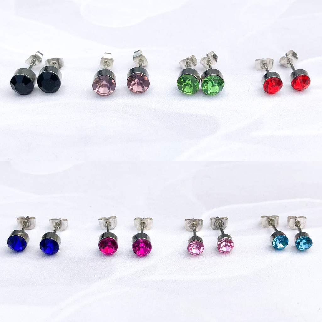 Birthstone Gemstone Stainless Steel Stud Earrings in Silver Shopee