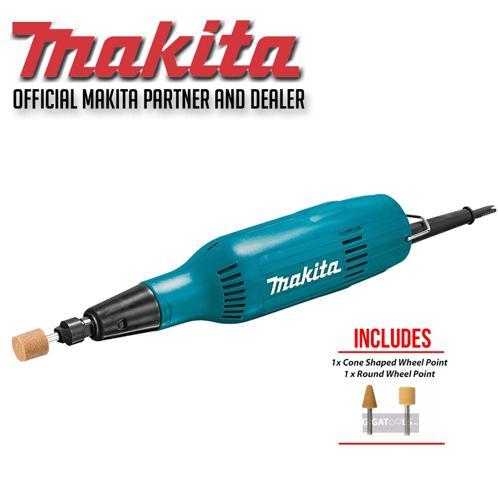 Makita GD0603 Compact Die Grinder 1/4 240W with Free Round and Cone