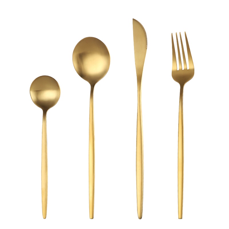 4pcs Stainless Steel Gold Flatware Set Matte Flatware Sets Including Knife Dinner Fork Dinner