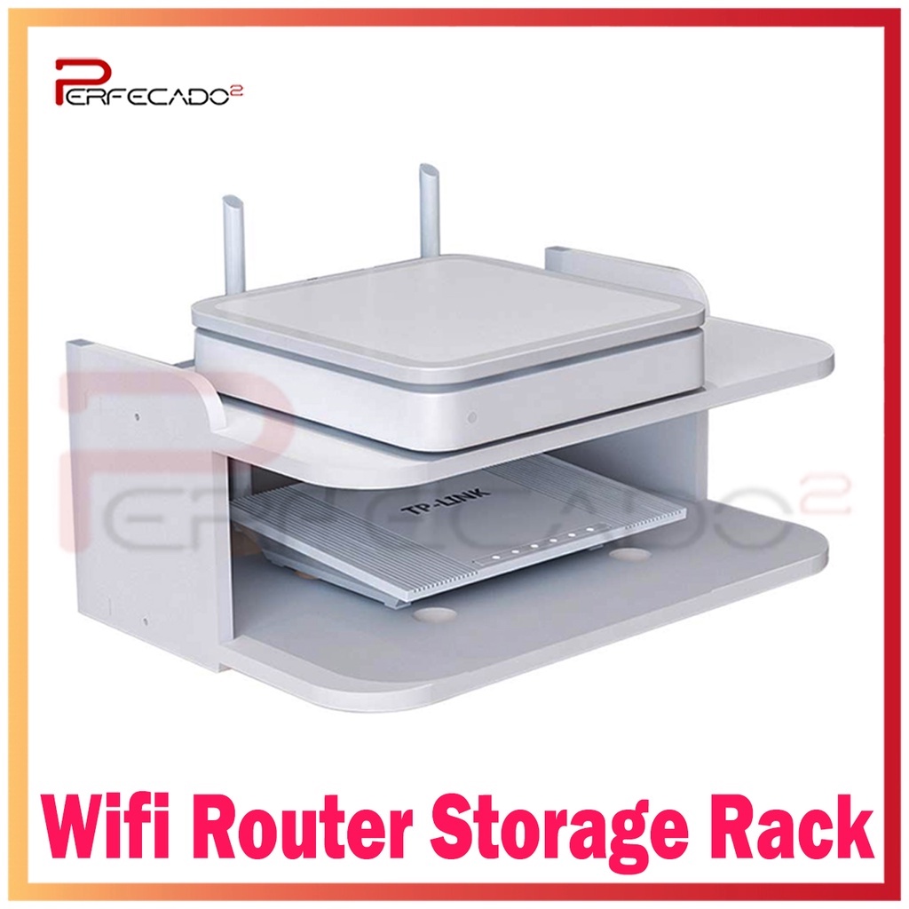 1PC Wifi Router Storage Rack Display Holder Double Floating Wall Mount