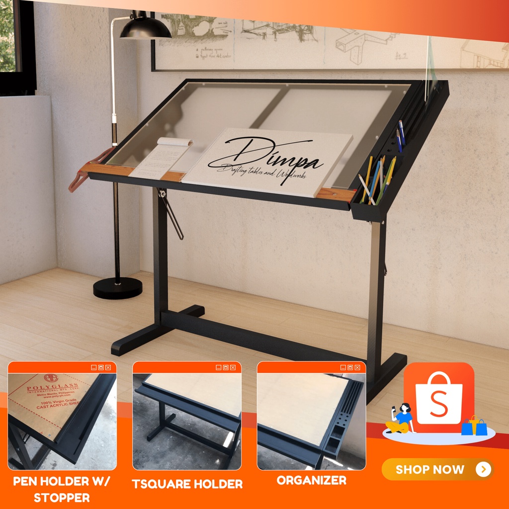 ON HAND! DIMPA ACRYLIC & WOOD DRAFTING/DRAWING TABLE FOR ARCHITECTURE