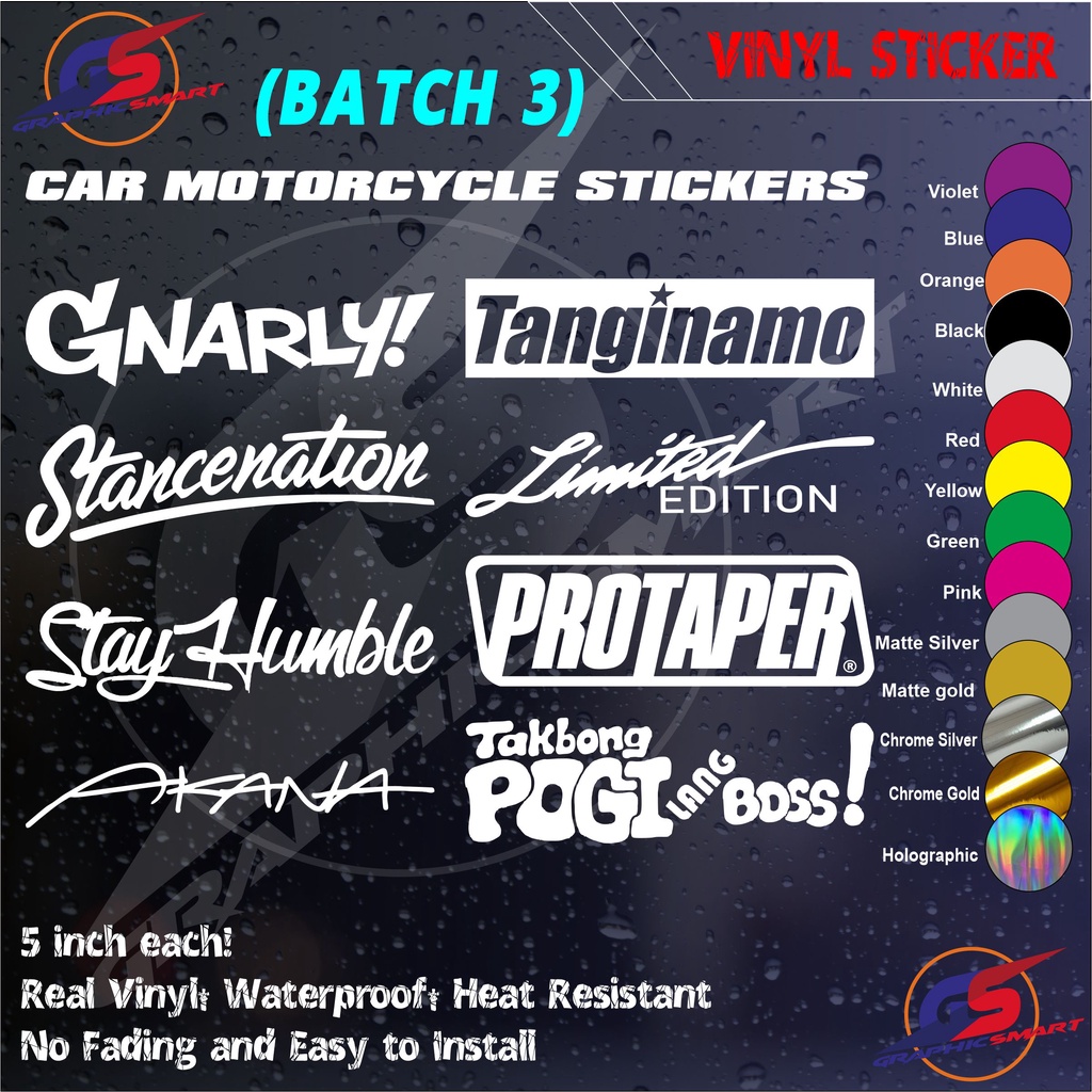 BATCH 3 Motorcycle & Car Sticker Decals Vinyl High Adhesive Weather