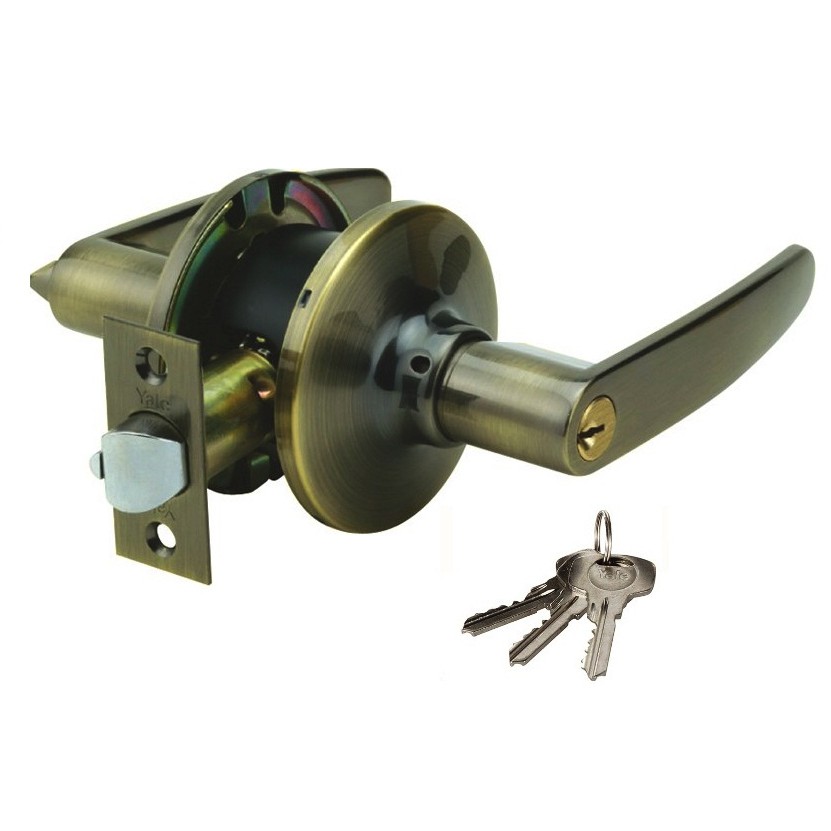 Yale Antique Brass Tubular Entrance Door Knob Lever Set VL5347 US5