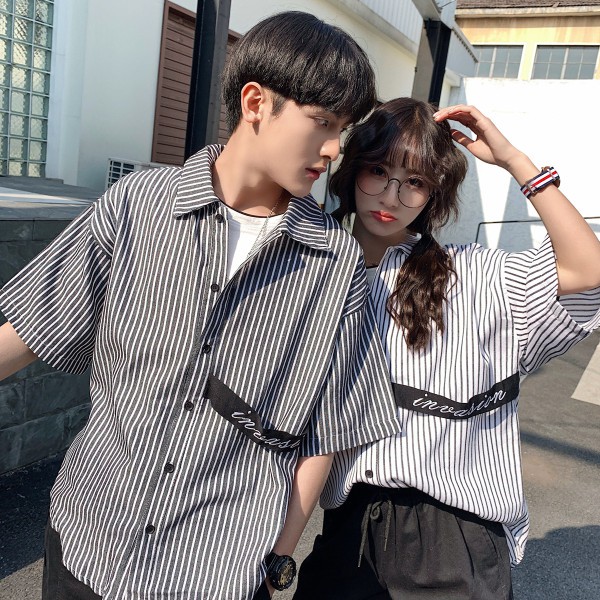 Korean Unisex Retro Stripe T-shirt Loose Short Sleeve Summer Casual