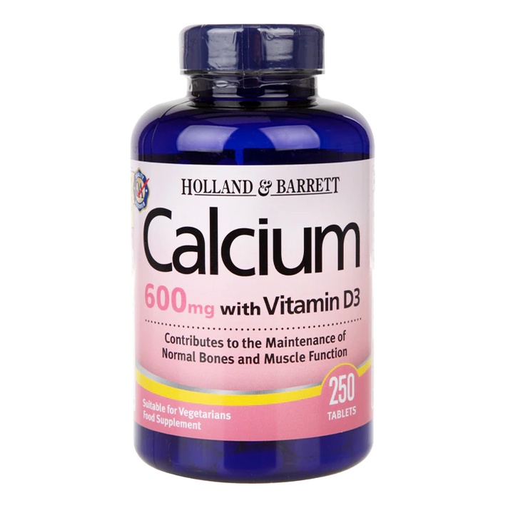 Holland & Barrett Calcium 600mg Plus Vitamin D3 (250 Tablets) Maintenance of Bones And Muscles