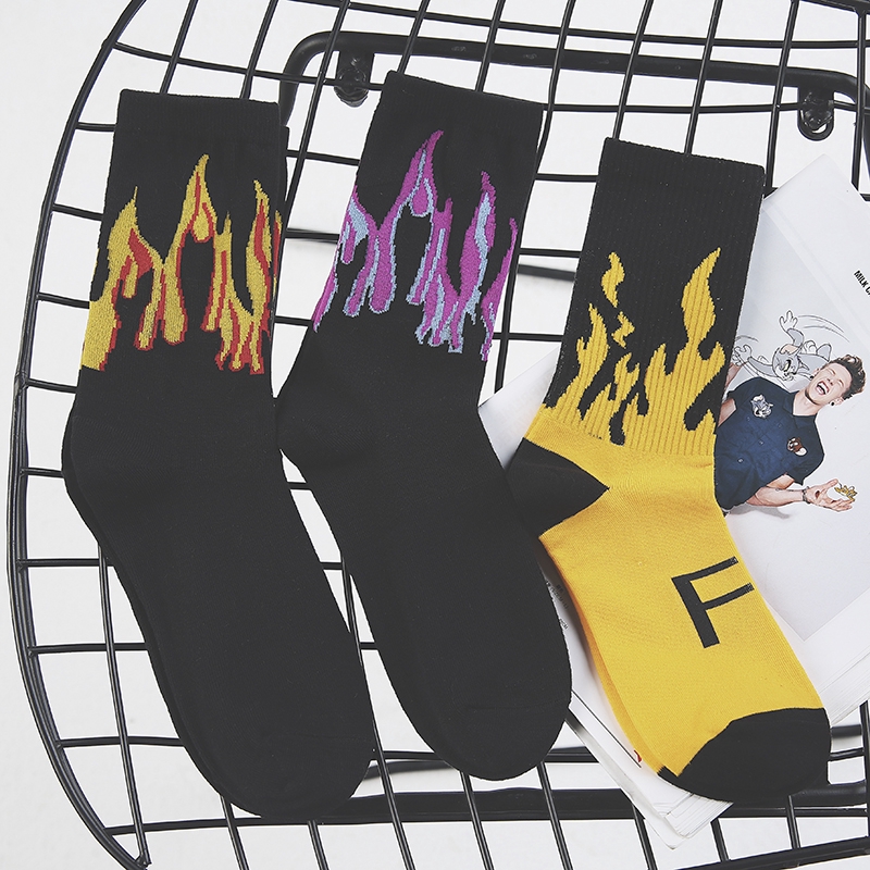 Fire Printing Cotton Socks Men Sports 