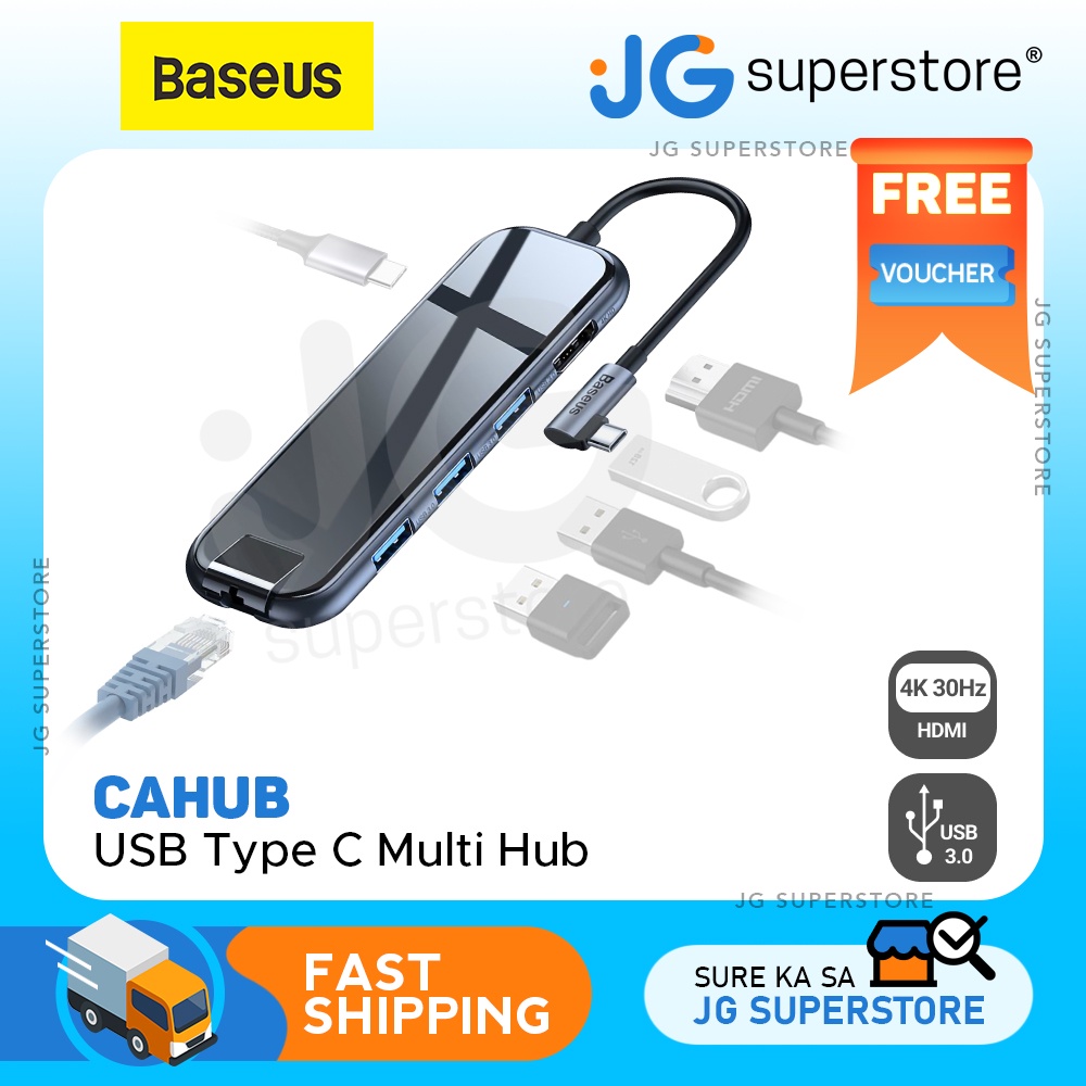 Baseus 6-in-1 USB-C Hub with 5Gbps USB 3.0 4K HDMI RJ45 Type C Power ...