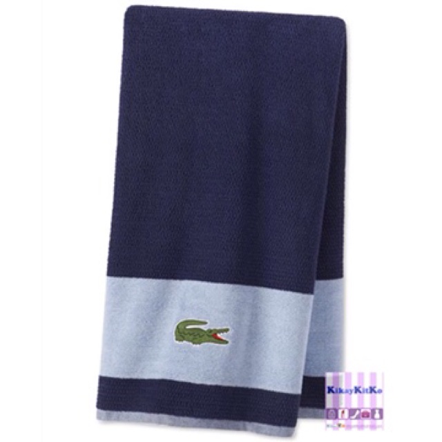 Lacoste Match Cotton Colorblocked Bath Towel Blue  30" x 52" LARGE CROC 